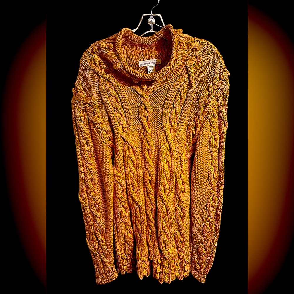 Bergdorf Goodman Cable Knit Mini Dress Gold/Mustard 100% Silk XXL